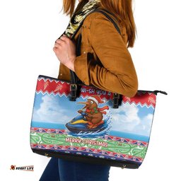 New Zealand Christmas Leather Tote Bag Funny Jet Ride Kiwi Xmas LT05