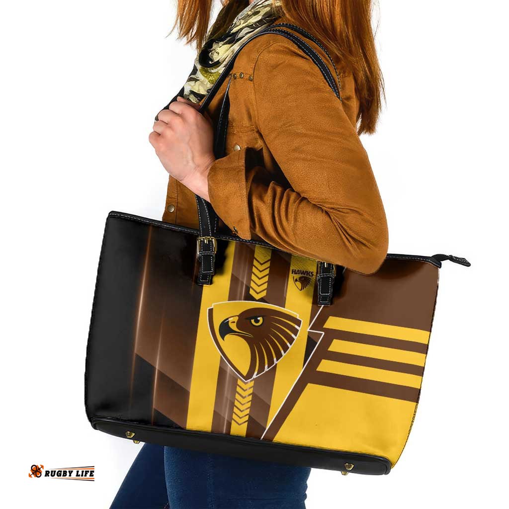 Hawthorn Hawks Leather Tote Bag Modern Geometric Sports Graphic Style TS04