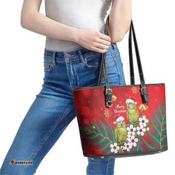New Zealand Kakapo Christmas Leather Tote Bag Owl Parrot Santa Sliver Fern Manuka - Red LT14