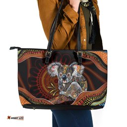 Indigenous Koala Australia Leather Tote Bag Australian Aboriginal Art Proud LT14