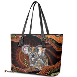 Indigenous Koala Australia Leather Tote Bag Australian Aboriginal Art Proud LT14