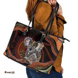 Indigenous Koala Australia Leather Tote Bag Australian Aboriginal Art Proud LT14