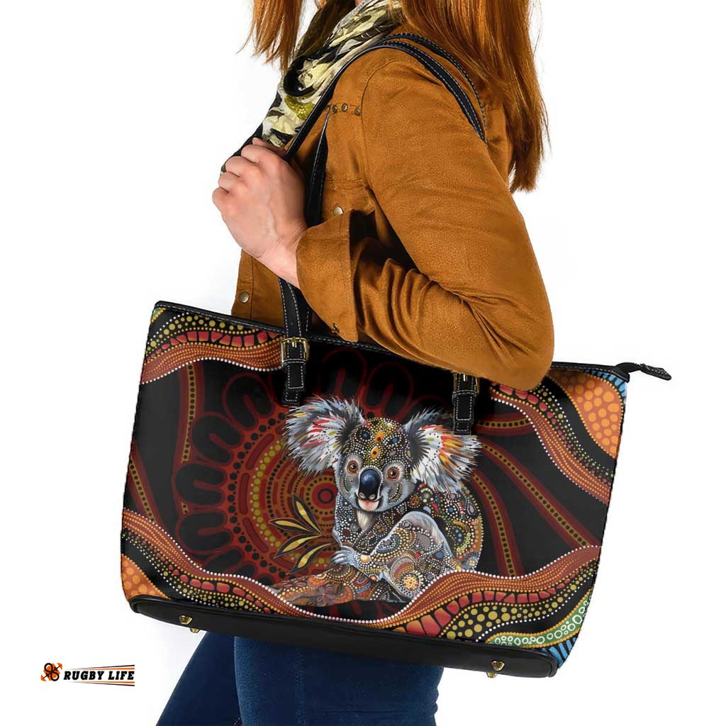 Indigenous Koala Australia Leather Tote Bag Australian Aboriginal Art Proud LT14