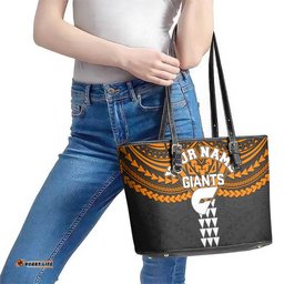 Personalized GWS Giants Leather Tote Bag Polynesian Tribal Pattern Heritage Football TS04