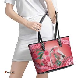Indigenous Pink Galah Australia Leather Tote Bag Australian Hakea Aboriginal Art Proud LT14