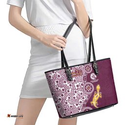 Manly Warringah Sea Eagles NAIDOC Week 2026 Leather Tote Bag Aboriginal Lizard Dot Painting - 50 Years of Deadly TS04