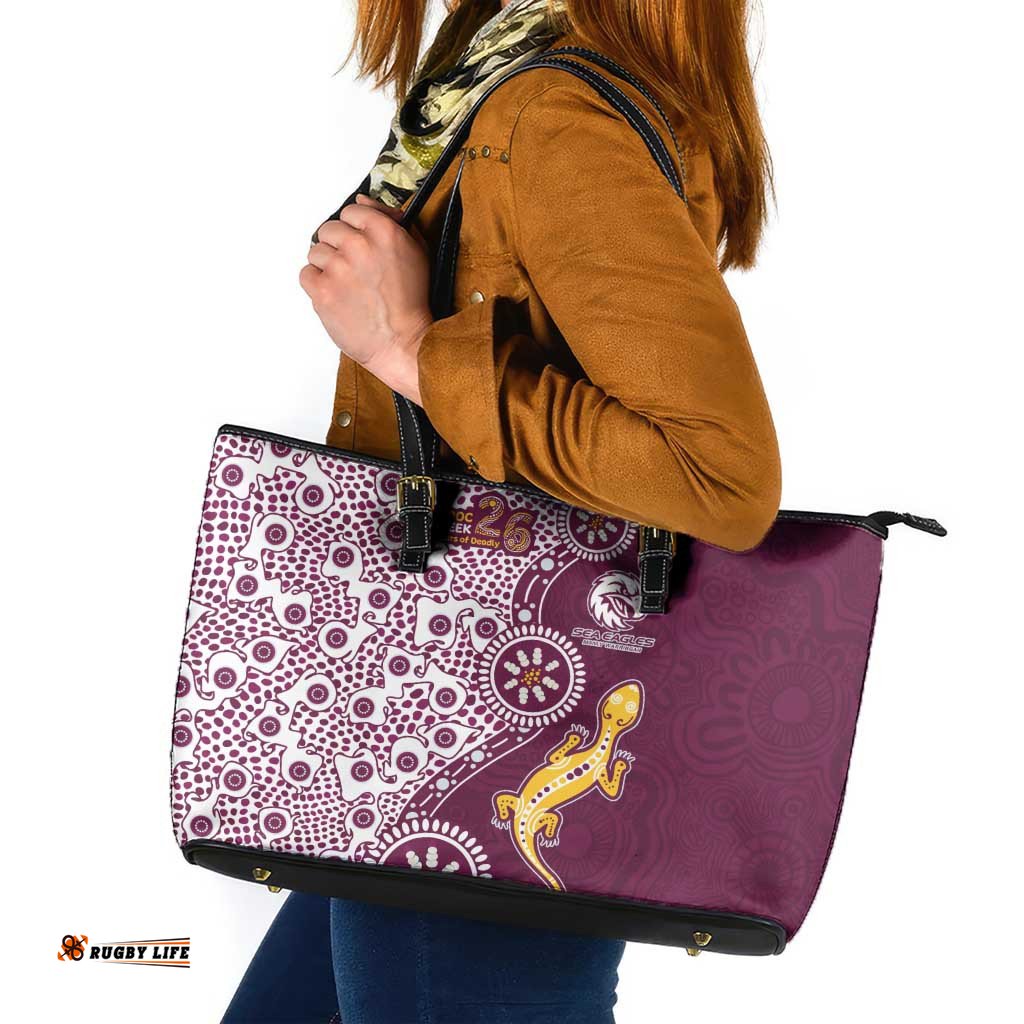 Manly Warringah Sea Eagles NAIDOC Week 2026 Leather Tote Bag Aboriginal Lizard Dot Painting - 50 Years of Deadly TS04