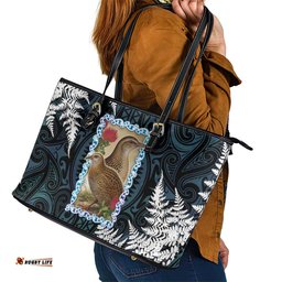 New Zealand Weka Leather Tote Bag Maori Hen Koru Pattern LT05