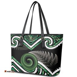 Koru Pounamu Aotearoa Leather Tote Bag Maori Paua Shell Mix Silver Fern LT14