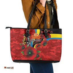 Gold Suns ANZAC Personalised Leather Tote Bag Lest We Forget Poppy Camo LT9