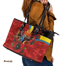 Gold Suns ANZAC Personalised Leather Tote Bag Lest We Forget Poppy Camo LT9