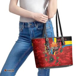 Gold Suns ANZAC Personalised Leather Tote Bag Lest We Forget Poppy Camo LT9