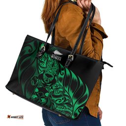 New Zealand Lawn Bowls Leather Tote Bag Green Maori Warrior Tribal Silver Fern LT9