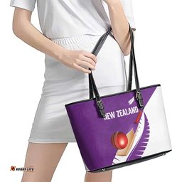 New Zealand Cricket Leather Tote Bag Kiwi Birds Haka Dance Purple Fern Sporty Style LT03