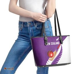 New Zealand Cricket Leather Tote Bag Kiwi Birds Haka Dance Purple Fern Sporty Style LT03