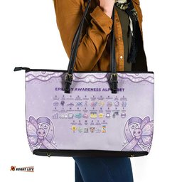 Epilepsy Awareness Alphabet Leather Tote Bag Purple Ribbon Butterfly Cute Style DT05