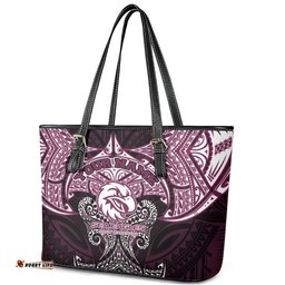 Personalized Manly Warringah Sea Eagles Leather Tote Bag Polynesian Tribal Pattern Style TS04