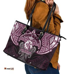 Personalized Manly Warringah Sea Eagles Leather Tote Bag Polynesian Tribal Pattern Style TS04