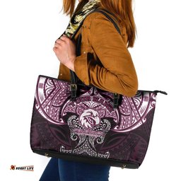Personalized Manly Warringah Sea Eagles Leather Tote Bag Polynesian Tribal Pattern Style TS04