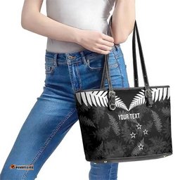Custom New Zealand Silver Fern Football Leather Tote Bag Go Aotearoa Grunge Black LT14