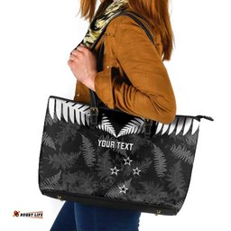 Custom New Zealand Silver Fern Football Leather Tote Bag Go Aotearoa Grunge Black LT14
