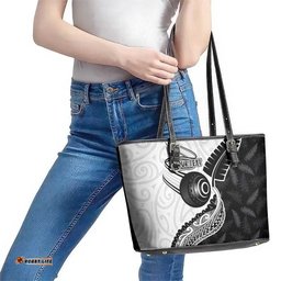 Personalised Aotearoa Lawn Bowls Leather Tote Bag Maori and Silver Fern Half Style LT03
