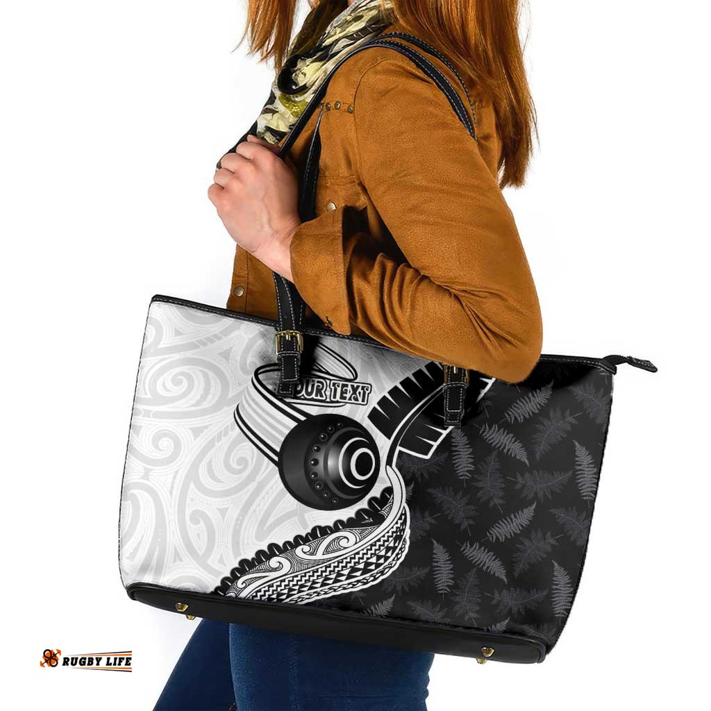 Personalised Aotearoa Lawn Bowls Leather Tote Bag Maori and Silver Fern Half Style LT03