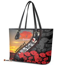 Personalised Remembering ANZAC Lest We Forget Leather Tote Bag Vintage Film Frame Memorial Red Poppy LT9