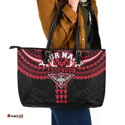 Personalized Essendon Bombers Leather Tote Bag Polynesian Tribal Pattern Heritage Football TS04