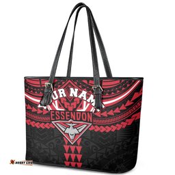 Personalized Essendon Bombers Leather Tote Bag Polynesian Tribal Pattern Heritage Football TS04