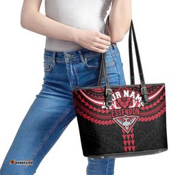 Personalized Essendon Bombers Leather Tote Bag Polynesian Tribal Pattern Heritage Football TS04