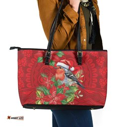 Australian Scarlet Robin Leather Tote Bag Aboriginal Inspired Christmas LT9