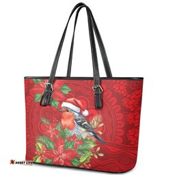 Australian Scarlet Robin Leather Tote Bag Aboriginal Inspired Christmas LT9
