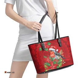 Australian Scarlet Robin Leather Tote Bag Aboriginal Inspired Christmas LT9