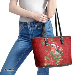 Australian Scarlet Robin Leather Tote Bag Aboriginal Inspired Christmas LT9