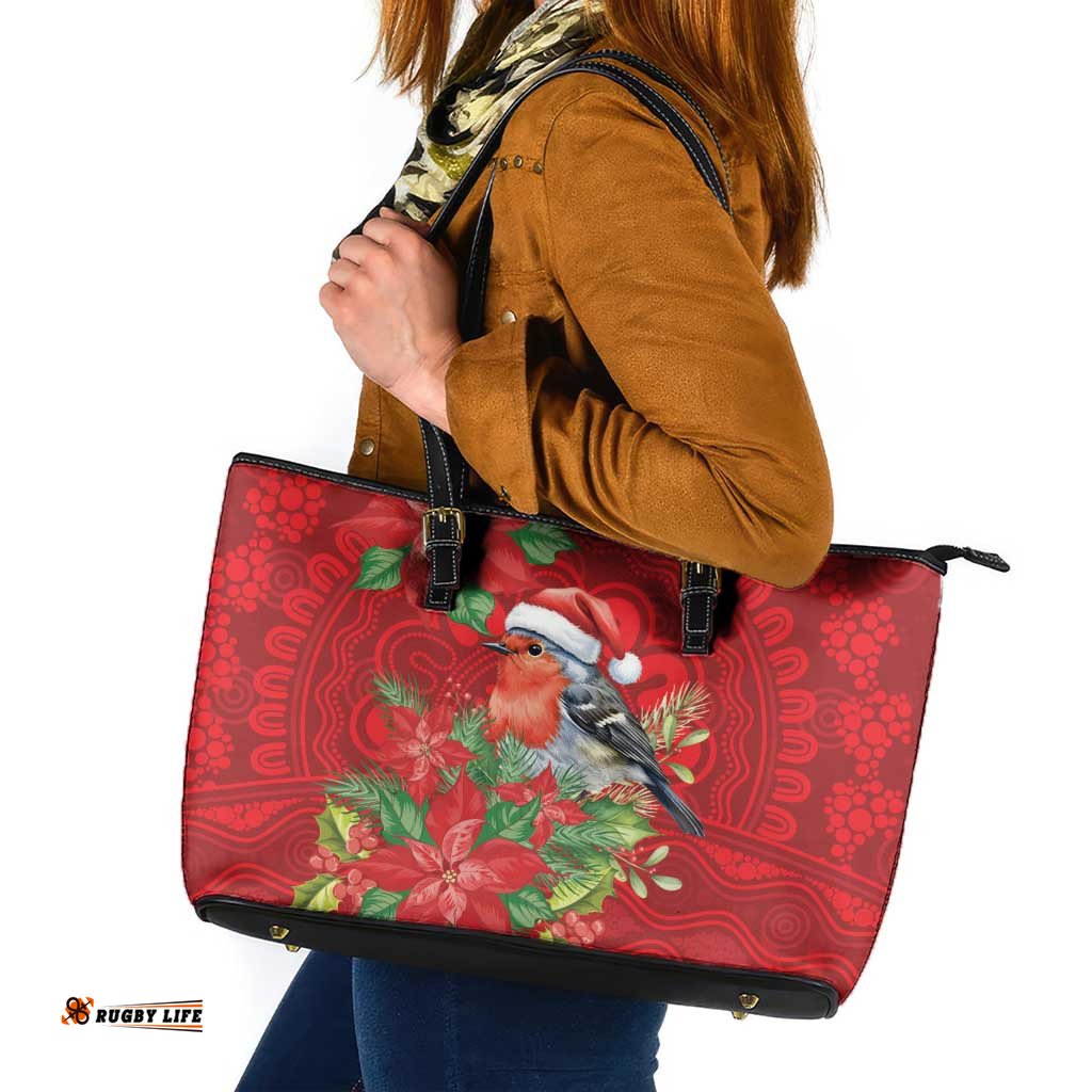 Australian Scarlet Robin Leather Tote Bag Aboriginal Inspired Christmas LT9