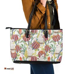 Little Corella Australia Cockatoo Leather Tote Bag Cacatua Sanguinea Banksia Seamless White LT14