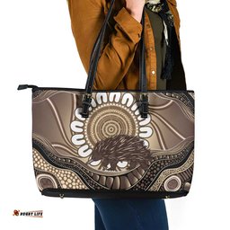 Indigenous Echidna Australia Leather Tote Bag Australian Aboriginal Art Proud LT14
