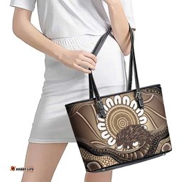 Indigenous Echidna Australia Leather Tote Bag Australian Aboriginal Art Proud LT14