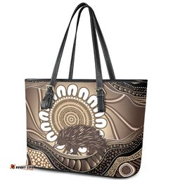 Indigenous Echidna Australia Leather Tote Bag Australian Aboriginal Art Proud LT14