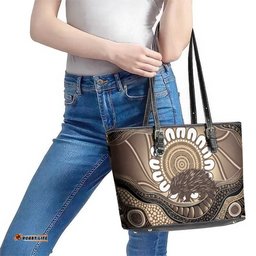 Indigenous Echidna Australia Leather Tote Bag Australian Aboriginal Art Proud LT14