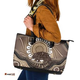 Indigenous Echidna Australia Leather Tote Bag Australian Aboriginal Art Proud LT14