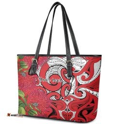 Personalised New Zealand Koru Pohutukawa Leather Tote Bag Meri Kirihimete Aroha for Christmas LT9