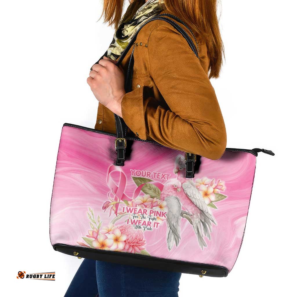 Personalised I Wear Pink For The Fight Leather Tote Bag Australian Breast Cancer Spirit LT9