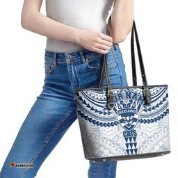Personalized Geelong Cats Leather Tote Bag Polynesian Tribal Pattern Heritage Football TS04