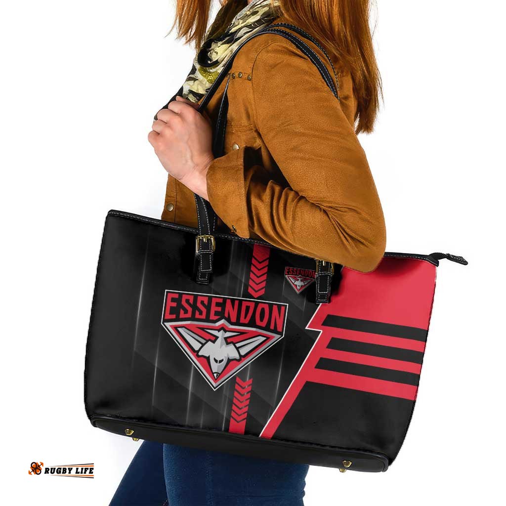 Essendon Bombers Leather Tote Bag Modern Geometric Sports Graphic Style TS04