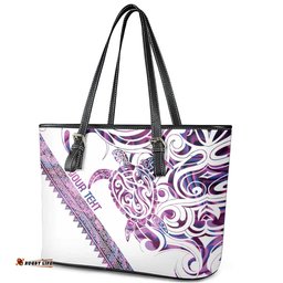 Mawhero Paua shell Kowhaiwhai Taniko Personalised Leather Tote Bag Turtle Tattoo Maori Tribal Style LT9