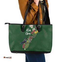 Kia Ora New Zealand Floral Leather Tote Bag Sage Green LT7