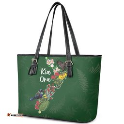 Kia Ora New Zealand Floral Leather Tote Bag Sage Green LT7