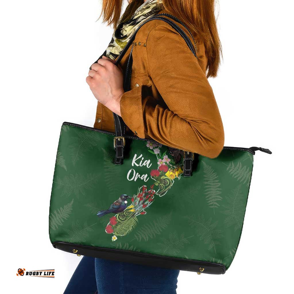 Kia Ora New Zealand Floral Leather Tote Bag Sage Green LT7